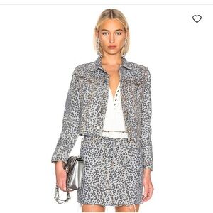 GRLFRND CARA LEOPARD PRINT CROPPED DENIM JACKET